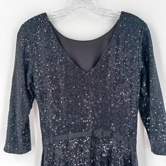 Maia Dress Womens Sz 4 Black Sequins Skater Short 3/4 Sleeve Cocktail Party Prom - Picture 6 of 14